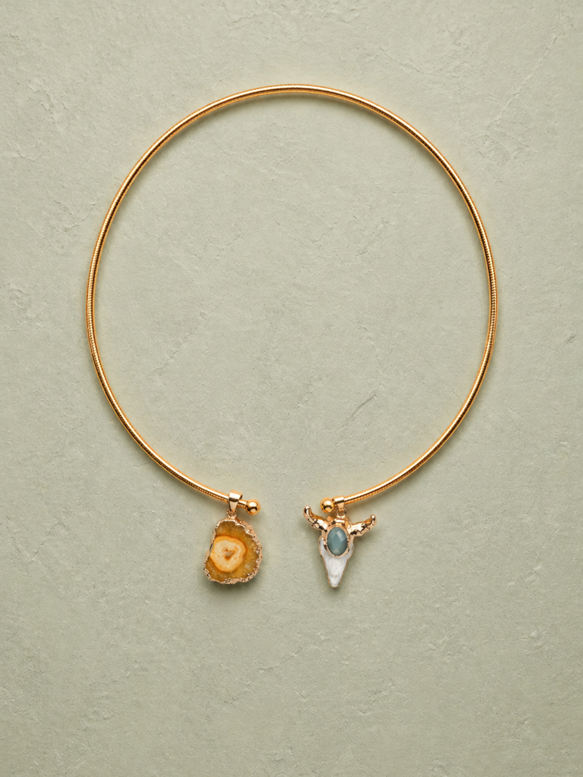 Collar Ágata Amarilla y Jade Verde