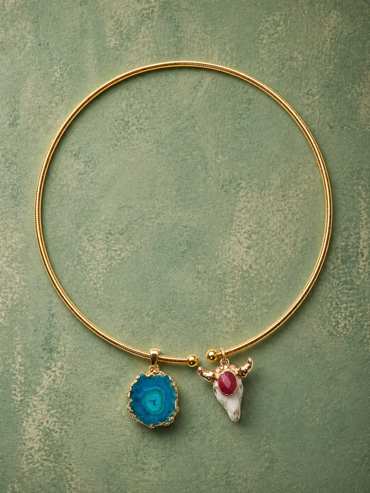 Collar Ágata Azul y Piedra Roja