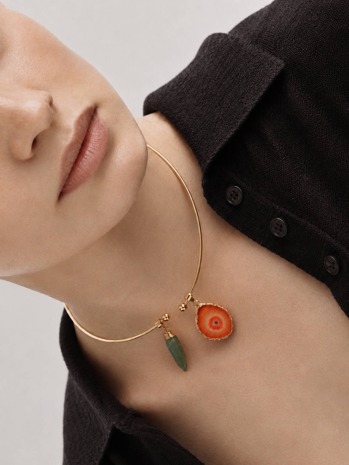 Collar Ágata Naranja y Jade Verde