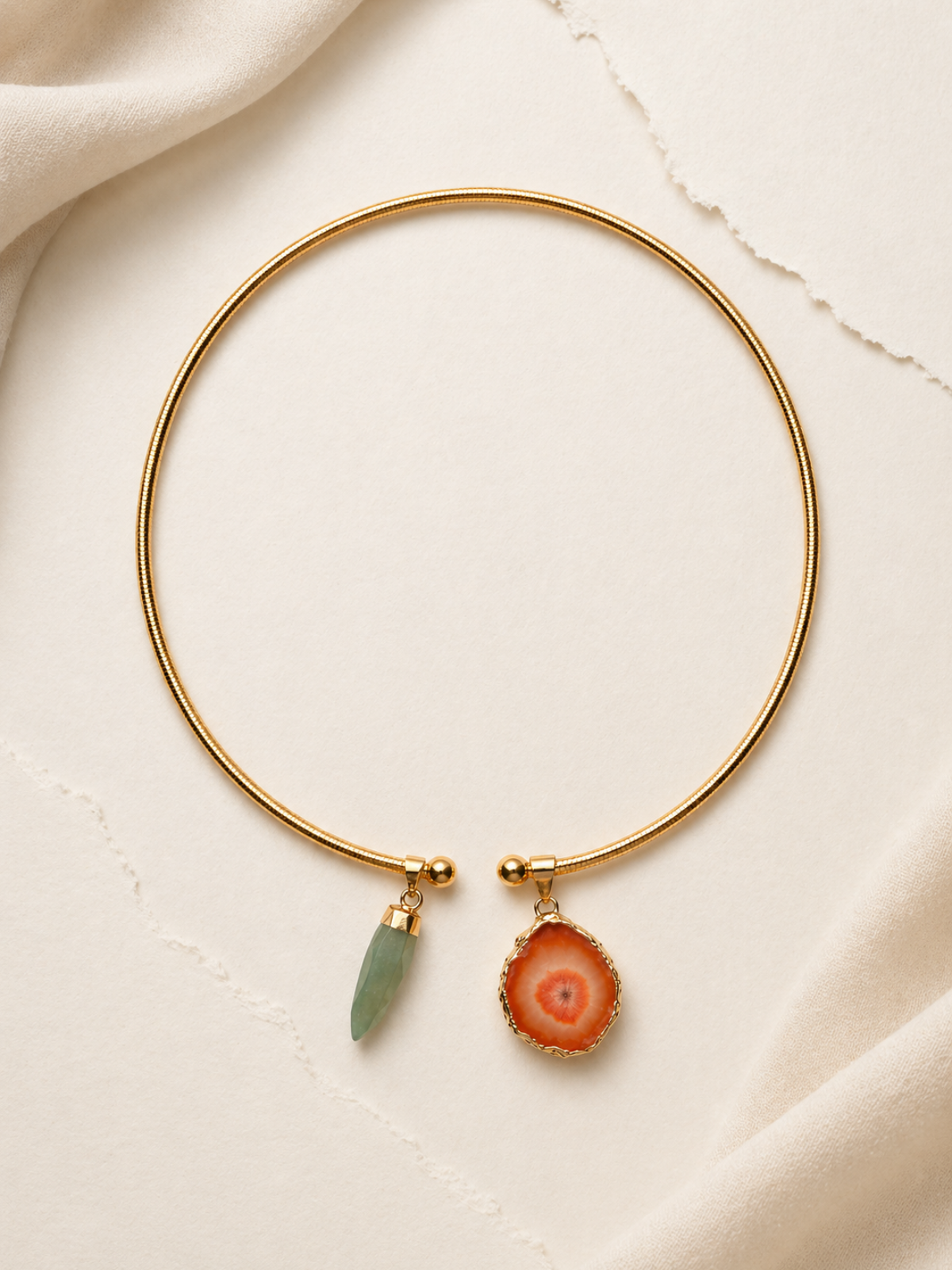 Collar Ágata Naranja y Jade Verde