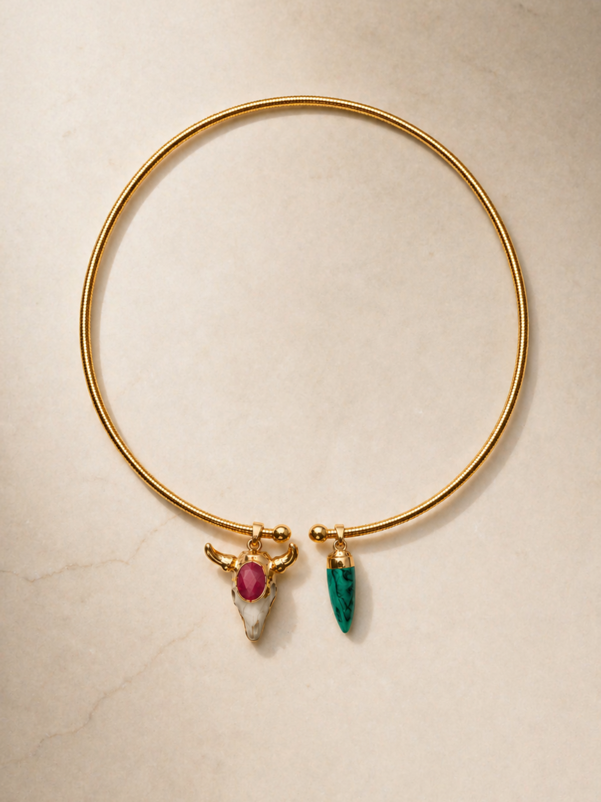 Collar Malaquita y Piedra Roja
