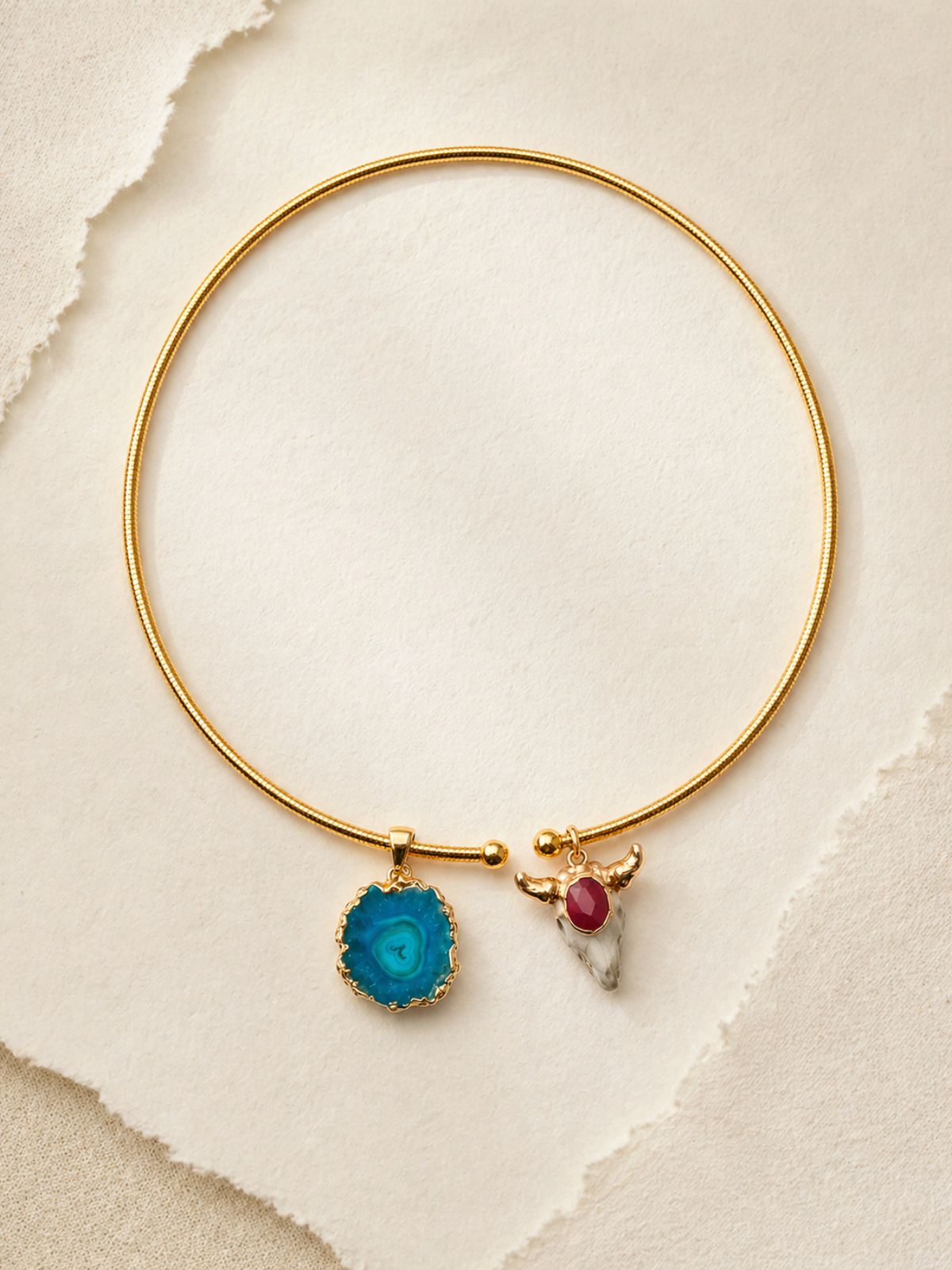 Collar Ágata Azul y Piedra Roja