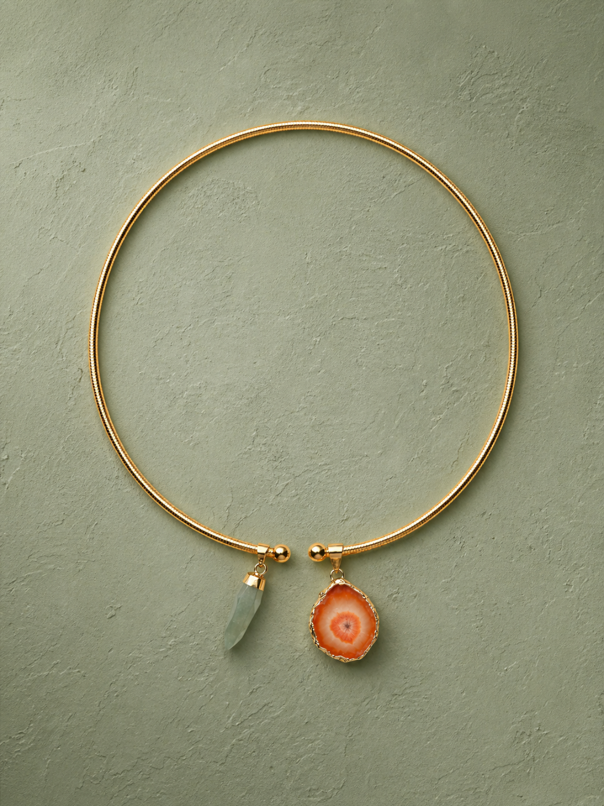 Collar Ágata Naranja y Jade Verde