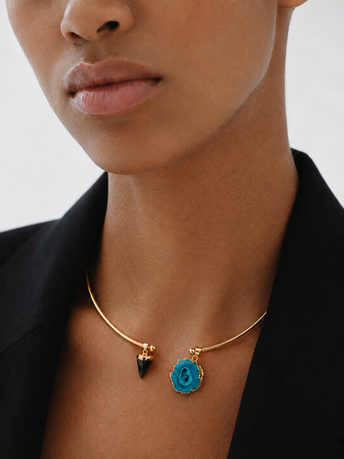 Collar Ónix Negro y Ágata Azul