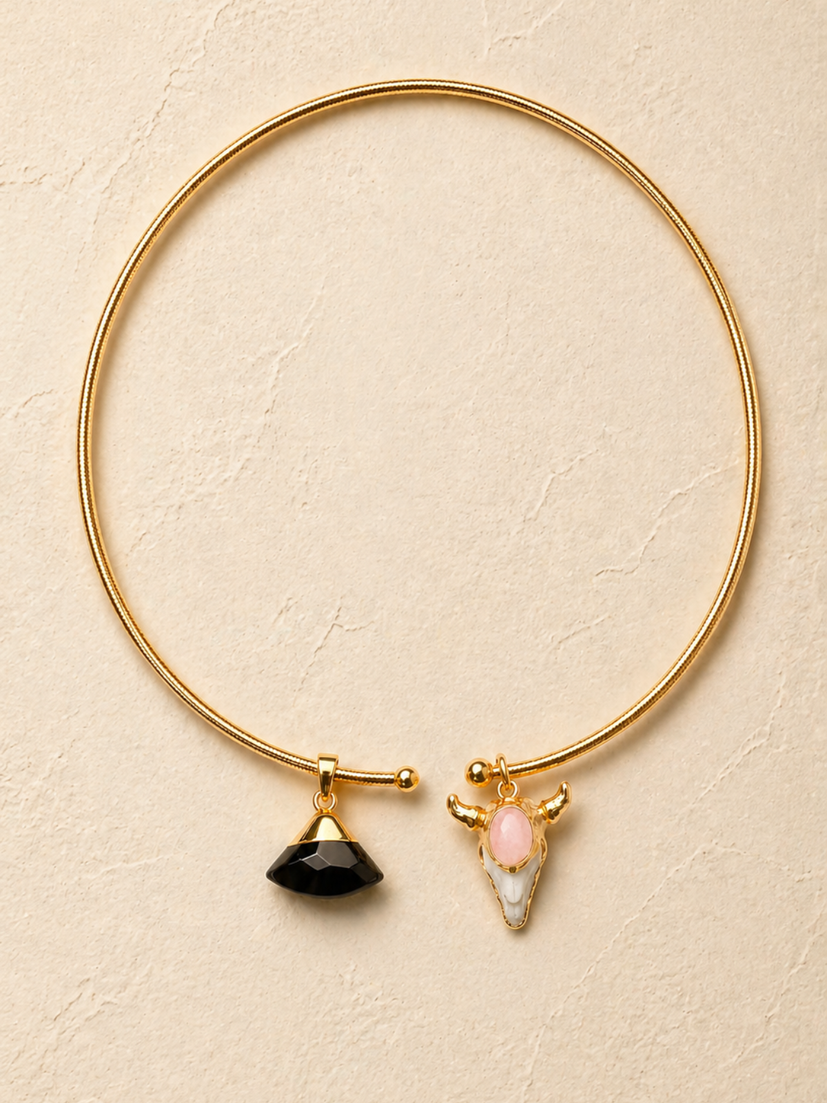Collar Ónix Negro y Cuarzo Rosa