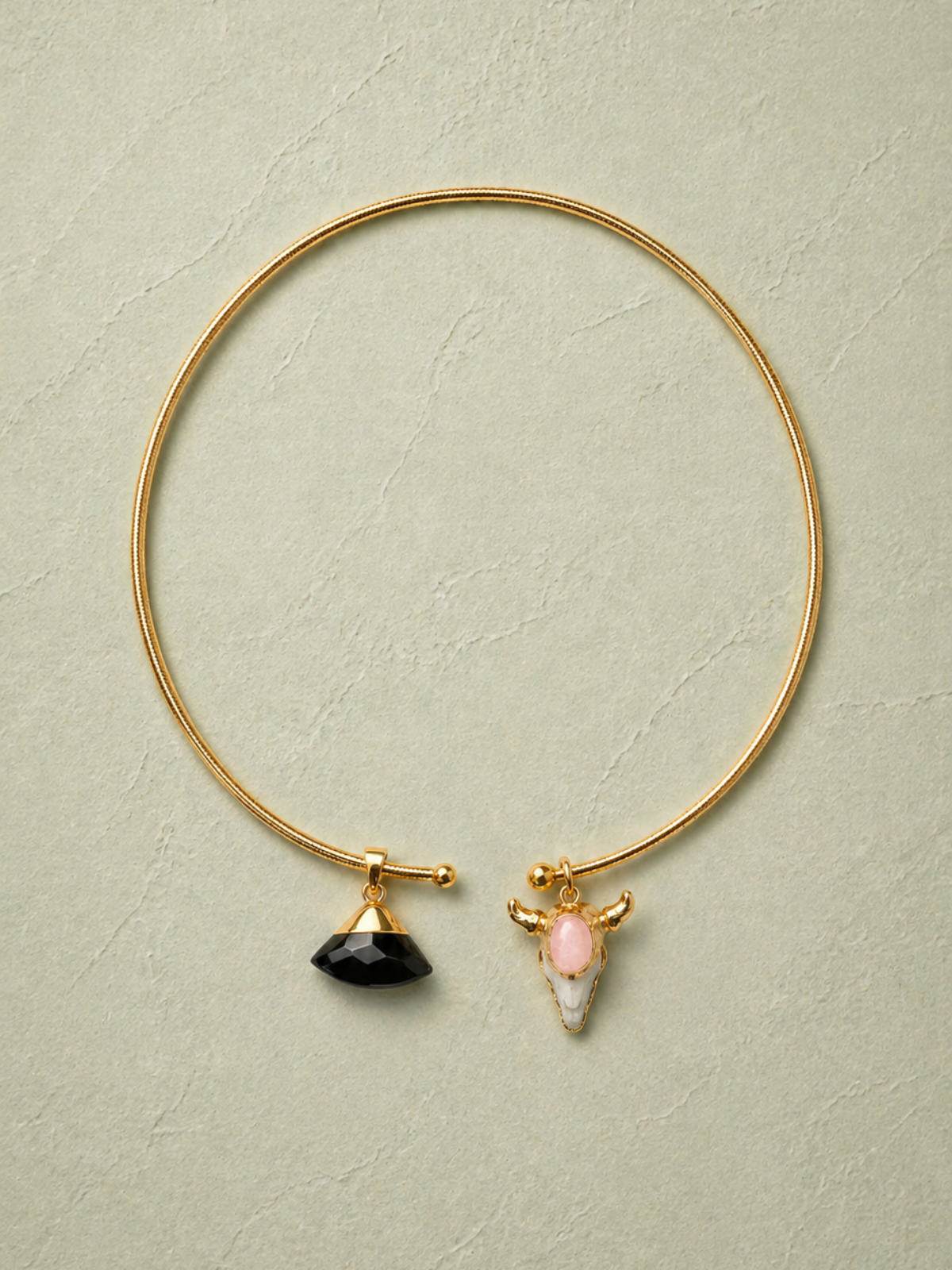Collar Ónix Negro y Cuarzo Rosa